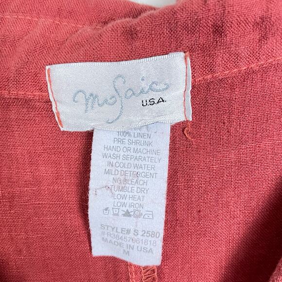 Mosaic USA | 100% Linen Terra Cotta Red Oversized 3/4 Sleeve Collared Tunic - Picture 7 of 7